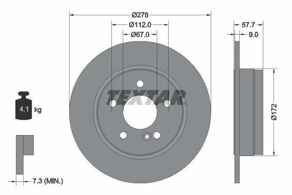 Диск гальмівний (задній) MB C-class (W204/S204/C204) 07- (278x9) PRO UA63 TEXTAR 92163103 (фото 1)