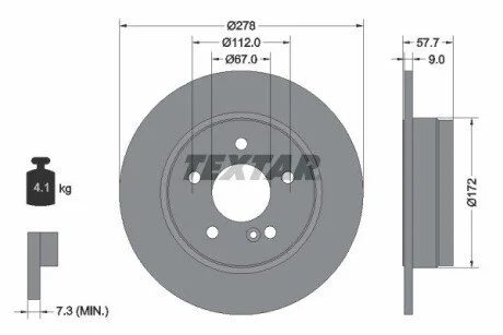 Диск гальмівний (задній) MB C-class (W204/S204/C204) 07- (278x9) PRO UA63 TEXTAR 92163103