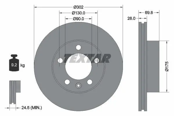 Диск гальмівний передн лів/прав RVI MASCOTT OPEL MOVANO B RENAULT MASTER III 2.3D/3.0D/Electric 05.04- TEXTAR 92228600 (фото 1)