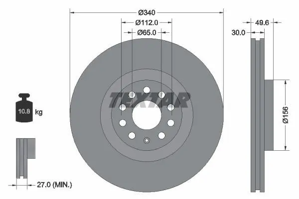 Диск гальмівний передн лів/прав AUDI A3, Q2, Q3, TT CUPRA ATECA, FORMENTOR, LEON, LEON SPORTSTOURER SEAT LEON, LEON SC, LEON ST, TARRACO SKODA KODIAQ I, OCTAVIA II, OCTAVIA III 1.0-3.6 12.01- TEXTAR 92229803 (фото 1)
