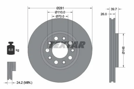 Диск гальмівний передн лів/прав ALFA ROMEO GIULIETTA FIAT 500X JEEP RENEGADE 1.0-2.0D 04.10- TEXTAR 92230103