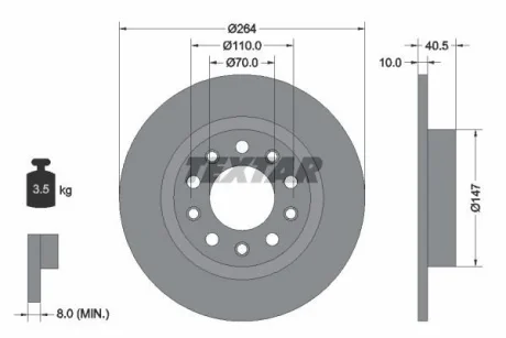 Диск гальмівний задн лів/прав ALFA ROMEO GIULIETTA 1.4-2.0D 04.10-12.20 TEXTAR 92230203