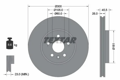 Диск гальмівний передн лів/прав BUICK ENCORE CHEVROLET TRAX OPEL MOKKA / MOKKA X 1.4-1.8 06.12- TEXTAR 92243303