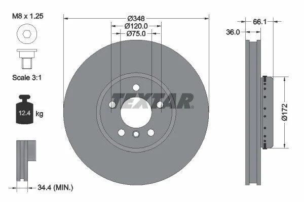 Диск гальмівний (передній) BMW 5 (F10/F11)/6 (F12/F13)/7 (F01-F04) 09- (348x36) (L) PRO+ UA63 TEXTAR 92253725 (фото 1)