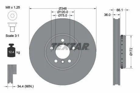 Диск гальмівний (передній) BMW 5 (F10/F11)/6 (F12/F13)/7 (F01-F04) 09- (348x36) (L) PRO+ UA63 TEXTAR 92253725