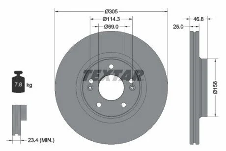 Диск гальмівний (передній) Hyundai Tucson/ I30/ Kia Ceed/Sportage 15- (305x25) PRO+ UA63 TEXTAR 92292205