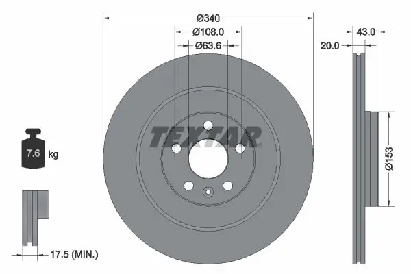 Диск гальмівний задн лів/прав VOLVO C40, EC40, EX40, XC40, XC90 II POLESTAR POLESTAR 2 2.0-Electric 09.14- TEXTAR 92304503 (фото 1)