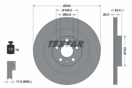 Диск гальмівний задн лів/прав VOLVO C40, EC40, EX40, XC40, XC90 II POLESTAR POLESTAR 2 2.0-Electric 09.14- TEXTAR 92304503