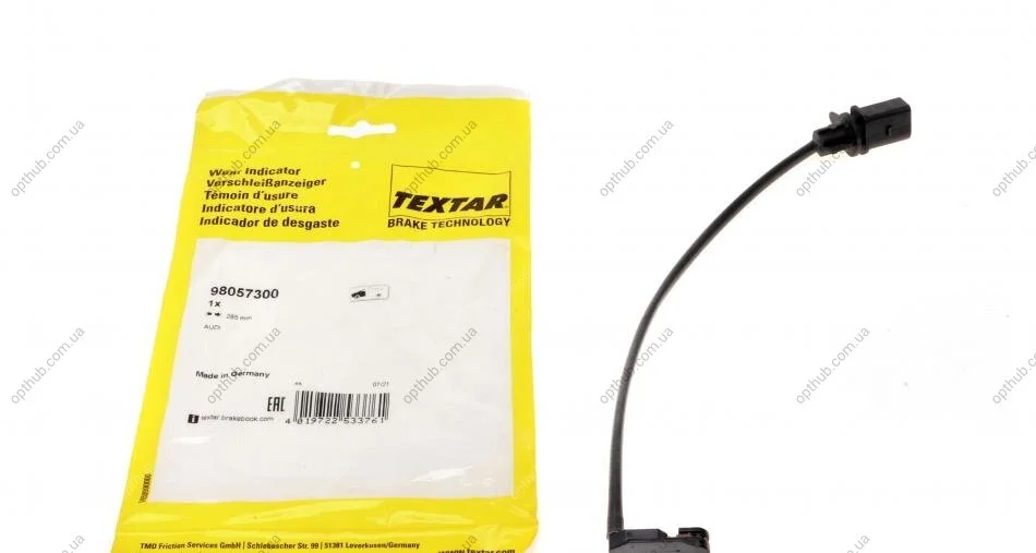 Датчик зносу гальмівних колодок (передніх) Audi A4/A5/Q5 15- (L=285mm) UA63 TEXTAR 98057300 (фото 1)