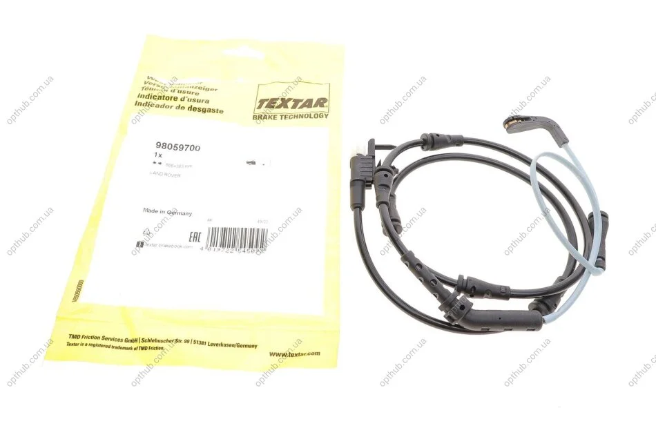 Датчик зносу гальмівних колодок (передніх) Land Rover Defender/Discovery/Range Rover 12- (L= (opt-om) TEXTAR 98059700 (фото 1)