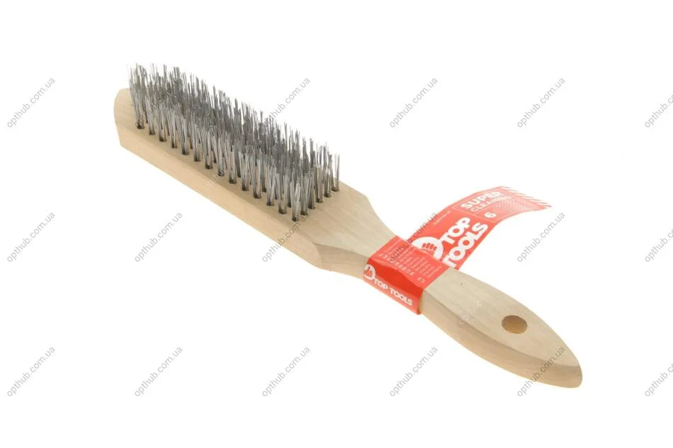 Щітка дротяна, 6 рядів, дерев\'яна рукоятка Top-tools 14A606 (фото 1)