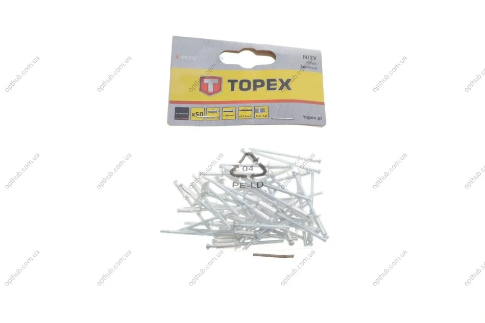 Заклепка алюмінієва (3.2х10mm) (к-кт 50шт) TOPEX (opt-om) Topex 43E302 (фото 1)