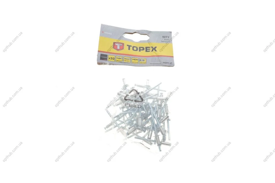 Заклепка алюминиева (4.0х8mm) (к-кт 50шт) TOPEX (opt-om) Topex 43E401 (фото 1)