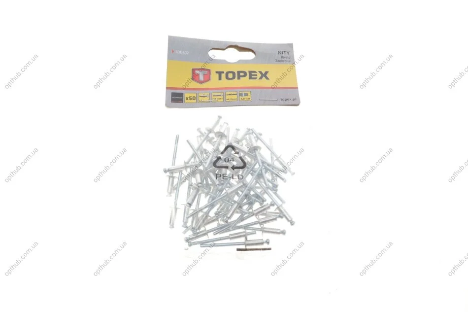 Заклепка алюминиева (4.0х10mm) (к-кт 50шт) TOPEX (opt-om) Topex 43E402 (фото 1)