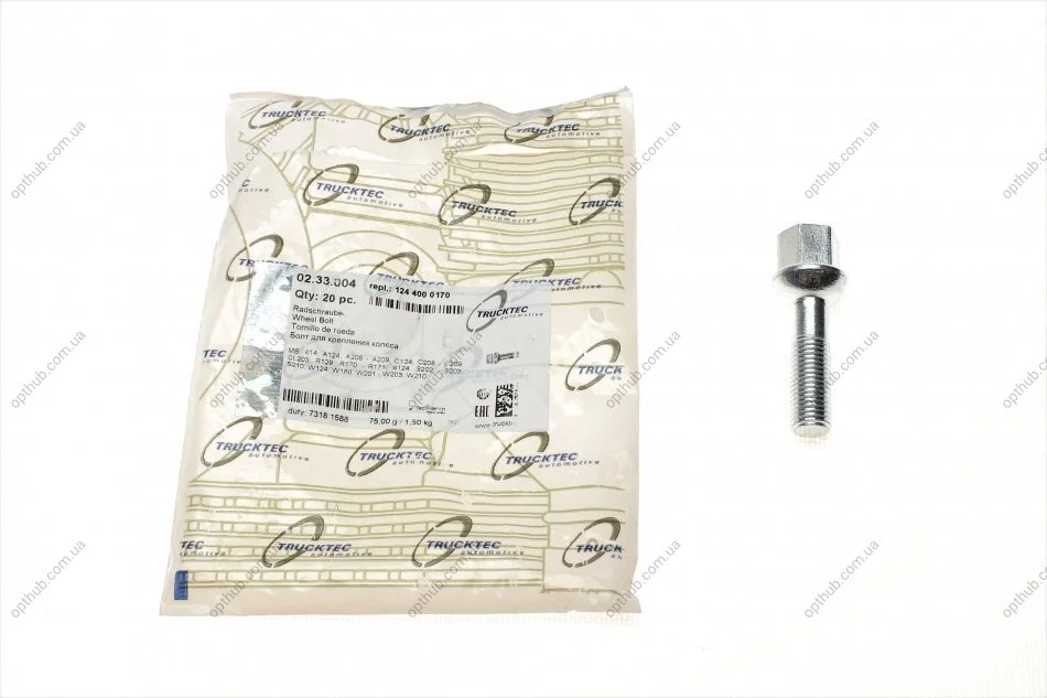Болт колеса MB A-class (W168)/E-class (W210) (M12x1.5mm) AUTOMOTIVE (opt-om) TRUCKTEC 02.33.004 (фото 1)