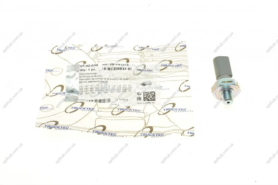 Датчик тиску оливи VW Caddy 1.9TDI/T5 2.0-2.5TDi 95- (0.75-1.05 bar) (сірий) UA63 TRUCKTEC 07.42.039 (фото 1)