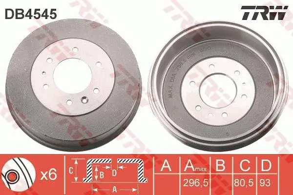 Гальмівний барабан задн FORD RANGER MAZDA B-SERIE, BT-50, BT-50 II 2.0D-4.0 06.99- TRW DB4545 (фото 1)