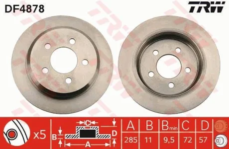 Диск гальмівний задн лів/прав JEEP GRAND CHEROKEE I, WRANGLER I, WRANGLER II 2.4-5.9 09.91-04.07 TRW DF4878