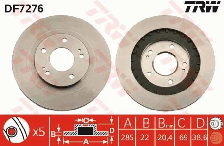 Диск гальмівний передн лів/прав MITSUBISHI PAJERO PININ I 1.8/2.0 10.99-06.07 TRW DF7276