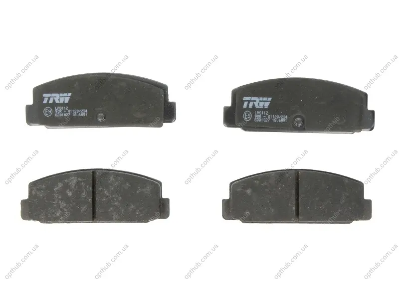 Комплект гальмівних колодок задн, MAZDA 323 C IV, 323 F IV, 323 F V, 323 P V, 323 S IV, 323 S VI, 626 III, 626 IV, RX-7 I, RX-7 II, RX-7 III 1.1-2.2 01.81-08.02 TRW GDB1027 (фото 1)