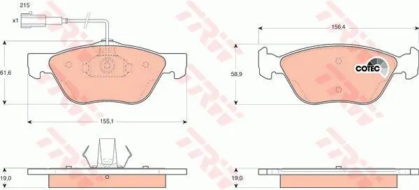 Комплект гальмівних колодок передн, ALFA ROMEO 145, 146, 147, 156, GT FIAT MAREA, MULTIPLA, PUNTO LANCIA DELTA II, LYBRA 1.6-3.2 06.93-03.12 TRW GDB1445 (фото 1)