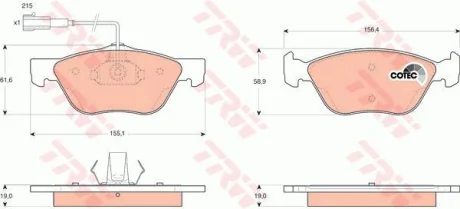 Комплект гальмівних колодок передн, ALFA ROMEO 145, 146, 147, 156, GT FIAT MAREA, MULTIPLA, PUNTO LANCIA DELTA II, LYBRA 1.6-3.2 06.93-03.12 TRW GDB1445