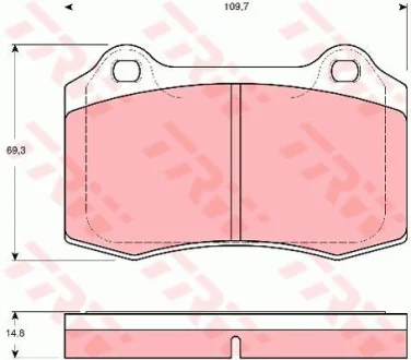 Комплект гальмівних колодок задн/передн, DS DS 3 VOLVO S60 I, V70 II CITROEN DS3 JAGUAR S-TYPE II, XJ PEUGEOT 208 I SEAT IBIZA II TESLA MODEL X 1.2-Electric 07.00- TRW GDB1513
