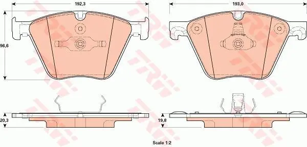 Комплект гальмівних колодок передн, BMW 5 GRAN TURISMO (F07), 7 (F01, F02, F03, F04), X5 (E70), X5 (F15, F85), X6 (E71, E72), X6 (F16, F86) 3.0D-6.0 05.08-07.19 TRW GDB1915 (фото 1)