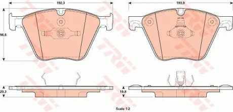 Комплект гальмівних колодок передн, BMW 5 GRAN TURISMO (F07), 7 (F01, F02, F03, F04), X5 (E70), X5 (F15, F85), X6 (E71, E72), X6 (F16, F86) 3.0D-6.0 05.08-07.19 TRW GDB1915