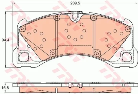 Комплект гальмівних колодок передн, PORSCHE CAYENNE, MACAN, PANAMERA, PANAMERA SPORT TURISMO 2.0-4.8 02.07- TRW GDB2052
