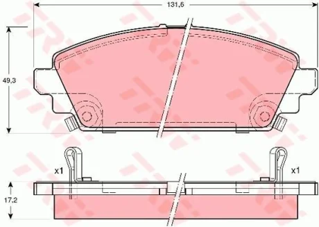 Комплект гальмівних колодок передн, HONDA ACCORD VI, CIVIC VII 1.6/1.7D 10.98-09.05 TRW GDB3189