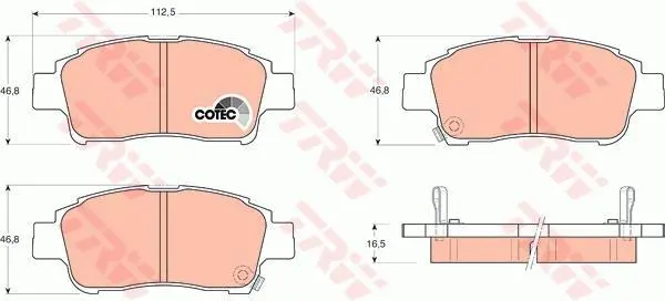 Комплект гальмівних колодок передн, TOYOTA ECHO, PLATZ, PROBOX / SUCCEED, VIOS / SOLUNA VIOS, YARIS, YARIS VERSO 1.0-1.5 04.99-08.14 TRW GDB3218 (фото 1)