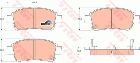 Комплект гальмівних колодок передн, TOYOTA ECHO, PLATZ, PROBOX / SUCCEED, VIOS / SOLUNA VIOS, YARIS, YARIS VERSO 1.0-1.5 04.99-08.14 TRW GDB3218