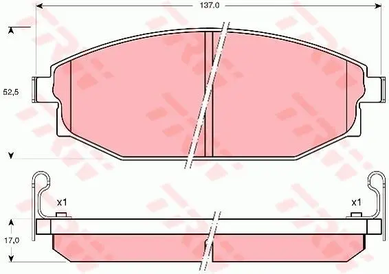 Комплект гальмівних колодок передн, HYUNDAI GALLOPER I, GALLOPER II 2.5D/2.6D/3.0 08.91-12.03 TRW GDB3232 (фото 1)