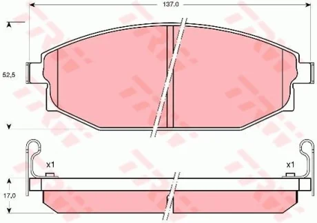 Комплект гальмівних колодок передн, HYUNDAI GALLOPER I, GALLOPER II 2.5D/2.6D/3.0 08.91-12.03 TRW GDB3232
