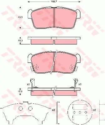 Комплект гальмівних колодок передн, DAIHATSU COPEN, CUORE VII, SIRION, YRV MITSUBISHI MIRAGE / SPACE STAR VI NISSAN PIXO SUZUKI ALTO VI, ALTO VII, CARRY, CELERIO, IGNIS I 0.7-1.5 03.00- TRW GDB3236 (фото 1)