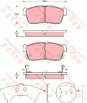 Комплект гальмівних колодок передн, DAIHATSU COPEN, CUORE VII, SIRION, YRV MITSUBISHI MIRAGE / SPACE STAR VI NISSAN PIXO SUZUKI ALTO VI, ALTO VII, CARRY, CELERIO, IGNIS I 0.7-1.5 03.00- TRW GDB3236