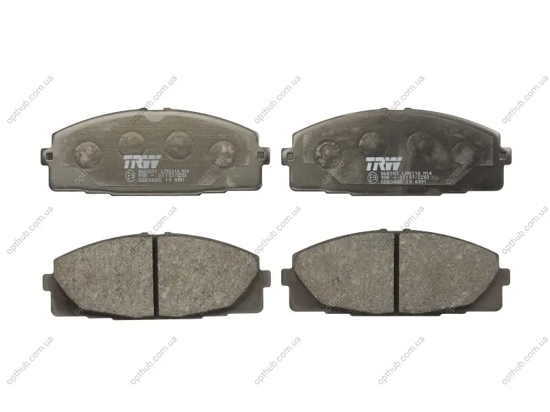 Комплект гальмівних колодок передн, TOYOTA HIACE / COMMUTER V, HIACE IV, HIACE V 2.5D/2.7/3.0D 06.04- TRW GDB3485 (фото 1)