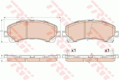 Комплект гальмівних колодок передн, CHEVROLET TRAILBLAZER ISUZU D-MAX I, D-MAX II 1.9D-3.6 05.02- TRW GDB3545