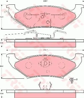Комплект гальмівних колодок задн, CHRYSLER GRAND VOYAGER III, VOYAGER III DODGE CARAVAN LINCOLN CONTINENTAL, CONTINENTAL TOWN CAR, TOWN CAR II PLYMOUTH VOYAGER 2.0-4.6 10.90-12.02 TRW GDB4045 (фото 1)