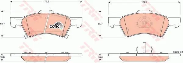 Комплект гальмівних колодок передн, CHRYSLER RAM VAN, VOYAGER III, VOYAGER IV DODGE CARAVAN 2.0-3.8 01.95-07.09 TRW GDB4129 (фото 1)