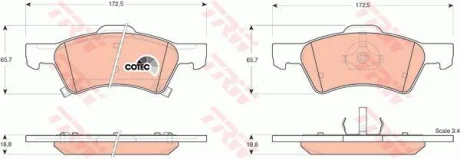 Комплект гальмівних колодок передн, CHRYSLER RAM VAN, VOYAGER III, VOYAGER IV DODGE CARAVAN 2.0-3.8 01.95-07.09 TRW GDB4129