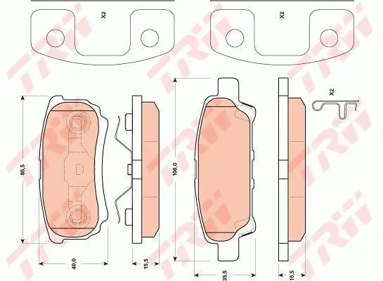 Комплект гальмівних колодок задн (з комплектуючими), CHRYSLER 200, SEBRING DODGE AVENGER, CALIBER JEEP COMPASS, PATRIOT 1.8-3.6ALK 06.06- TRW GDB4143 (фото 1)