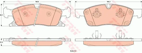 Комплект гальмівних колодок передн, DODGE DURANGO JEEP GRAND CHEROKEE, GRAND CHEROKEE IV 3.0-6.4 11.10- TRW GDB4604 (фото 1)
