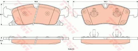 Комплект гальмівних колодок передн, DODGE DURANGO JEEP GRAND CHEROKEE, GRAND CHEROKEE IV 3.0-6.4 11.10- TRW GDB4604