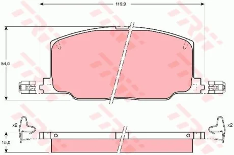 Комплект гальмівних колодок передн (з комплектуючими), LEXUS ES TOYOTA CAMRY, CARINA V, CELICA, COROLLA, PASEO, STARLET 1.3-2.5 08.85-11.99 TRW GDB798