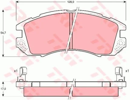 Комплект гальмівних колодок передн, SUBARU IMPREZA, LEGACY I, LEGACY II, LEGACY OUTBACK 1.6-2.5 01.89-12.00 TRW GDB989