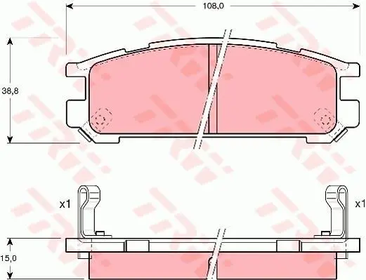 Комплект гальмівних колодок задн, SUBARU IMPREZA, LEGACY I, LEGACY II, LEGACY III, LEGACY OUTBACK, SVX 1.6-3.3 01.89-08.03 TRW GDB990 (фото 1)