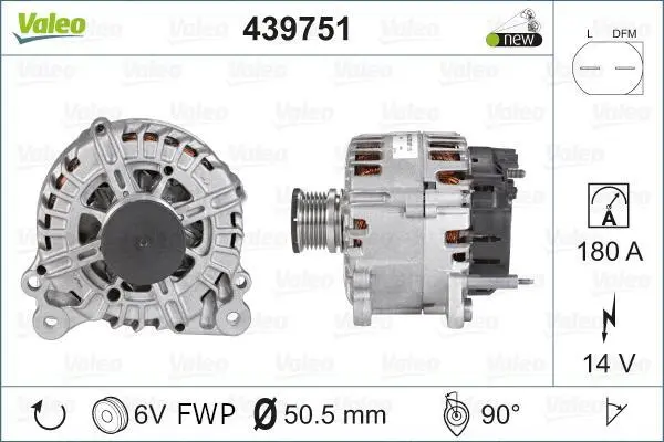Генератор (14В, 180А, новий із заставою) SKODA SUPERB II, YETI VW CALIFORNIA T5 CAMPER, CALIFORNIA T6 CAMPER, CC B7, CRAFTER 30-35, CRAFTER 30-50, GOLF PLUS V, MULTIVAN T5 1.6D-3.6 01.05-12.19 Valeo 439751 (фото 1)