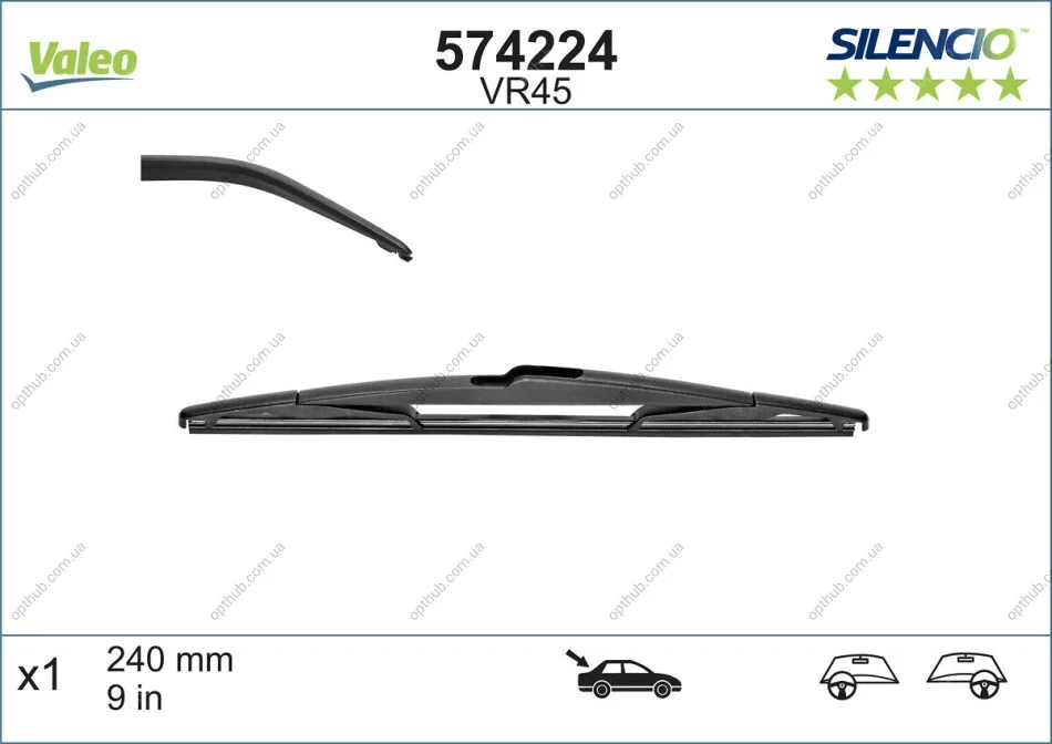 Щітка склоочисника ПЛАСТИКОВЫЙ ЗАДНИЙ SILENCIO® / 240 MM / VR45 -ua Valeo 574224 (фото 1)